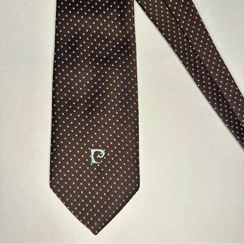 Vintage Pierre Cardin Wide Embroidered Signature Polka Dot Tie - Picture 6 of 6